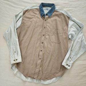 Vintage button down neutral denim long sleeve shirt
